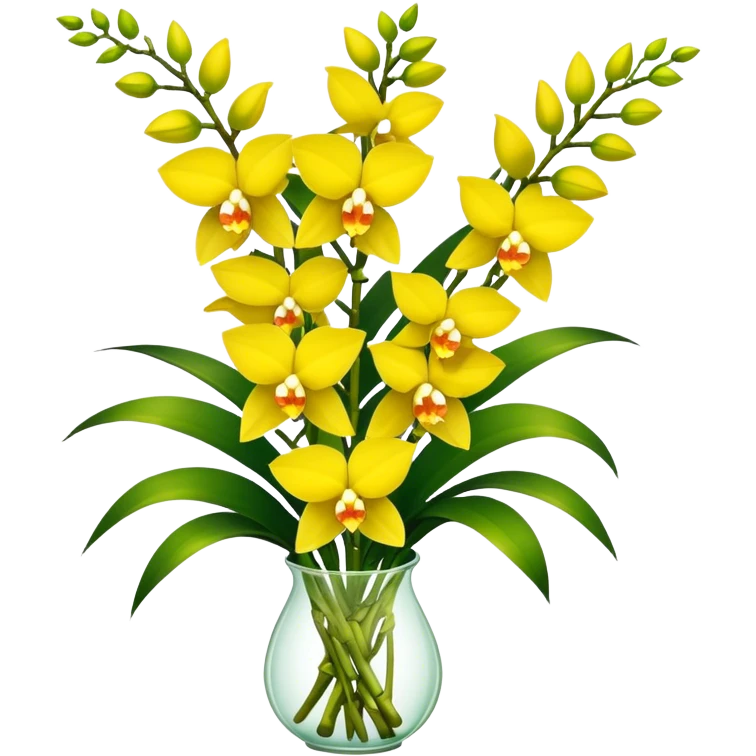 big bouquet yellow Dendrobium Orchid, stem, leaf emoji