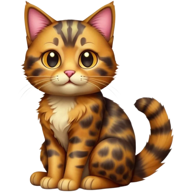cinematic-[tortoiseshell tabby cat]-realistic-full-body-sitting-emoji,-tail-curled-playfully-around-its-paws,-head-tilted-dramatically,-scruffy-[tortoiseshell coloured]-fur,-simplified-yet-realistic-focused-features,-highly-detailed,-glowing-with-an-almost-sarcastic-glow emoji