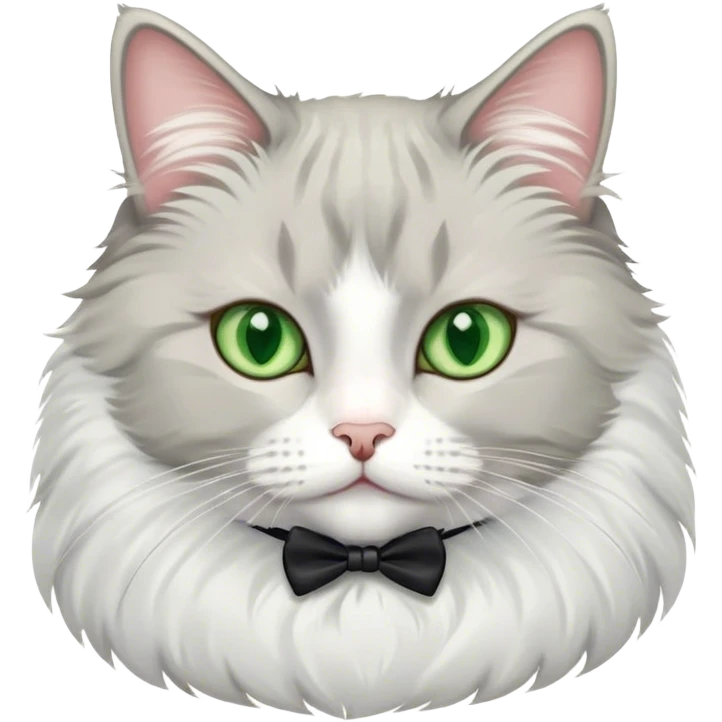 grey fluffy with white tuxedo cat green eyes  emoji