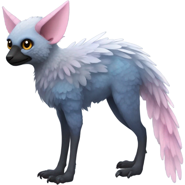 Trico The Last Guardian Quadrupedal Creature With Blue Horns, Grey feather Wings, And long tufted tail, black muzzle, pink scaly legs emoji