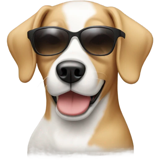White and tan dog with sunglasses emoji