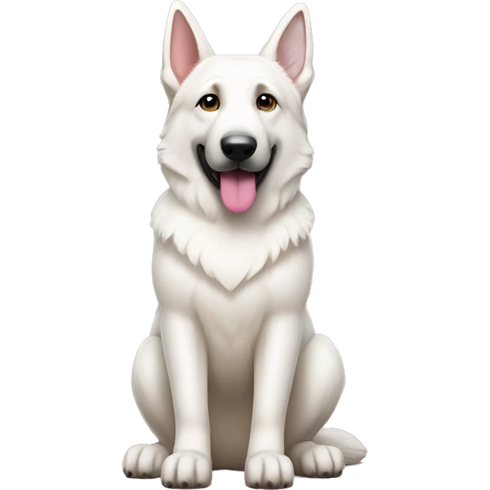 All White German shepherd sitting, full body, pink nose emoji