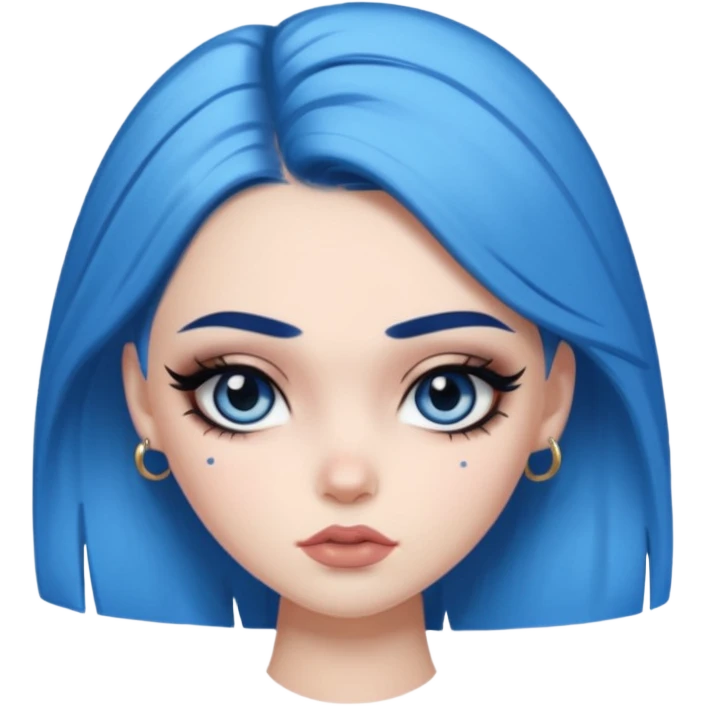 pale skin, bratz baddie, beautiful eyes,dark eyebrows, eyeliner, blue hair emoji