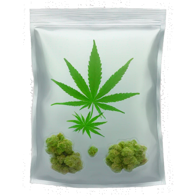 transparent ziplock bag with sativa strain inside emoji