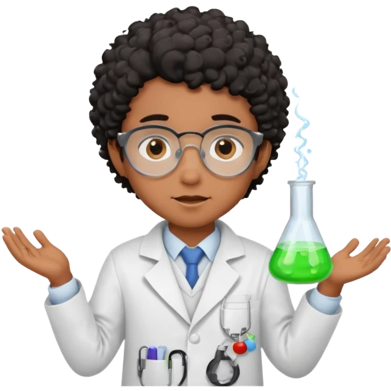 kid boy scientist brown skin, black curly hair emoji