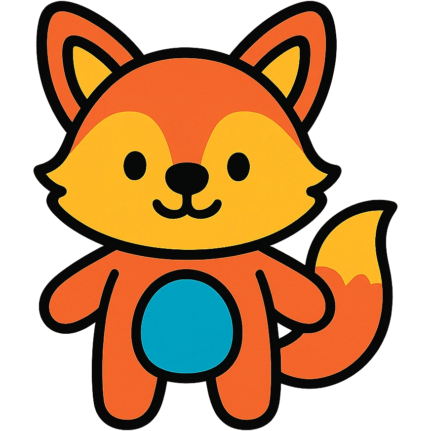 playful animal character in colorful felt icon style with black outlines, vibrant colors, and clear shapes emoji