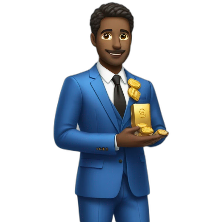 Posh-man-with-blue-suit-offering-goldbar emoji