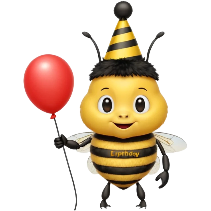 Bees with Birthday Hat, Excited bee carrying balloon emoji