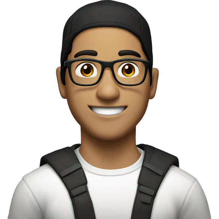 A happy gamer with Dark hair, a black cap and glasses emoji