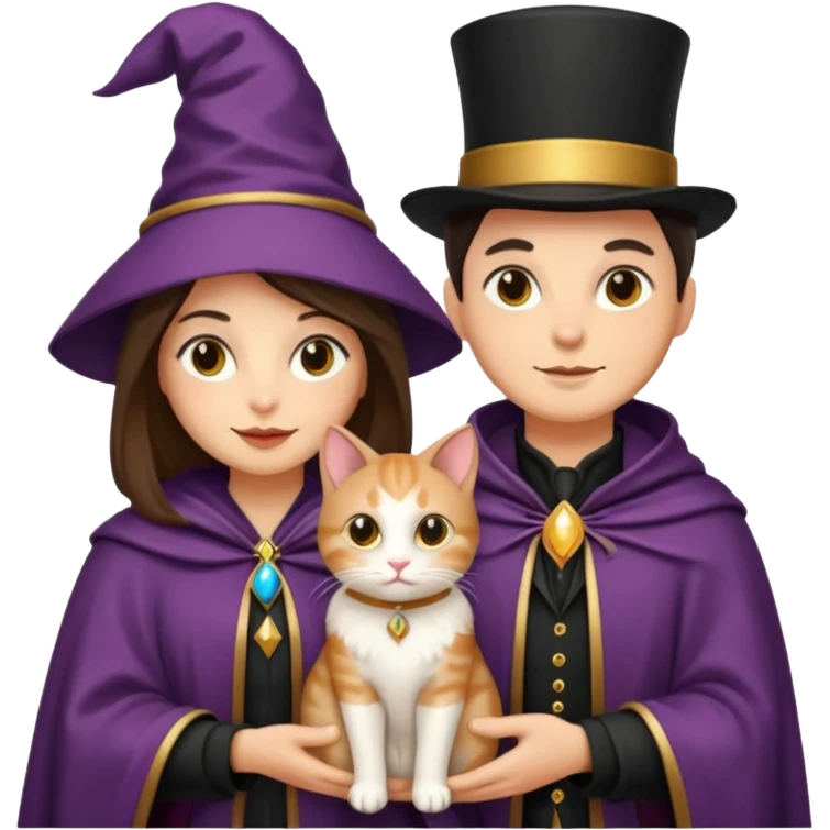 magician couple and their pet cat emoji