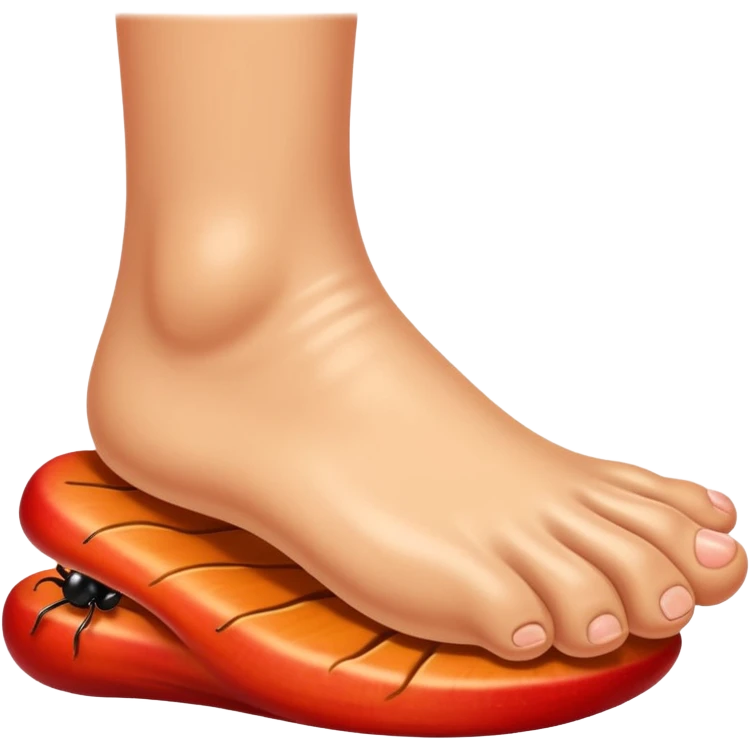 showing a cartoon human foot stepping on a small bug , slightly squished but cartoonish, no violence, playful Apple emoji style emoji