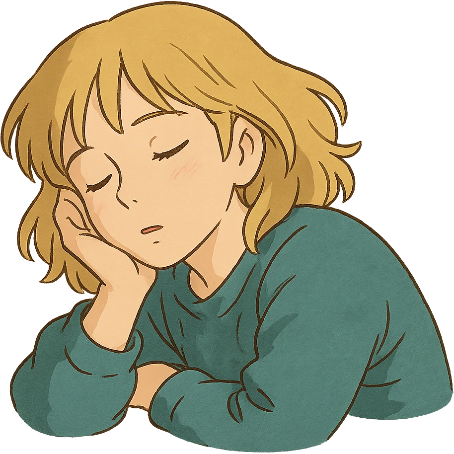 ghibli style woman with blonde hair sleeping emoji