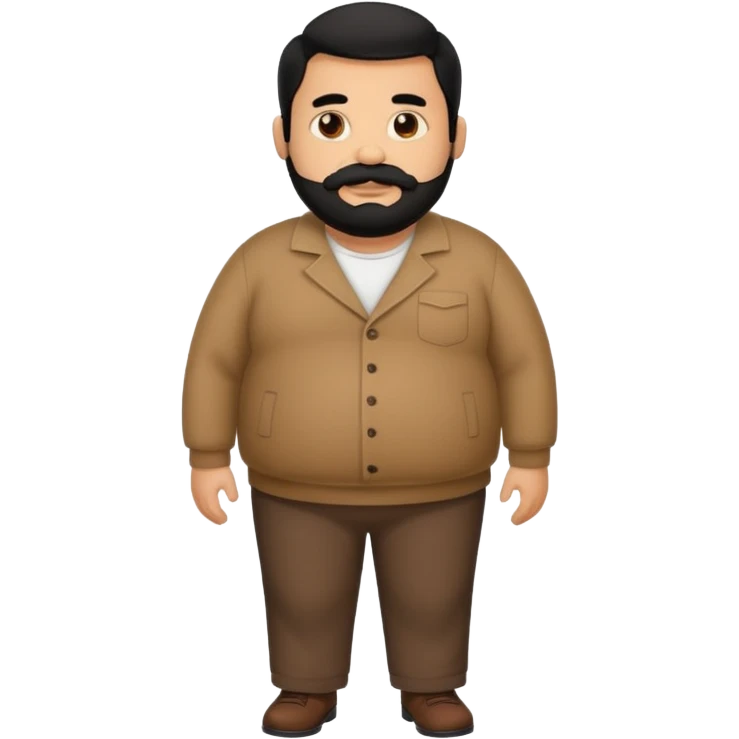 Fat brown man. Clothed. Full body. Black hair. Small beard and mustache. Black hair emoji
