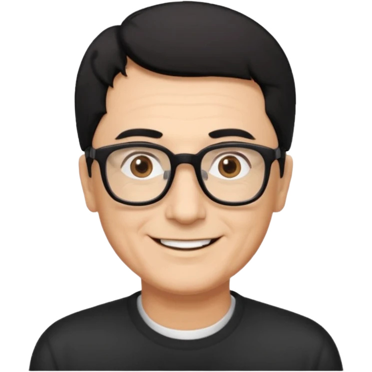 man 60 short black hair, brown eyes small black rectangle glasses  emoji