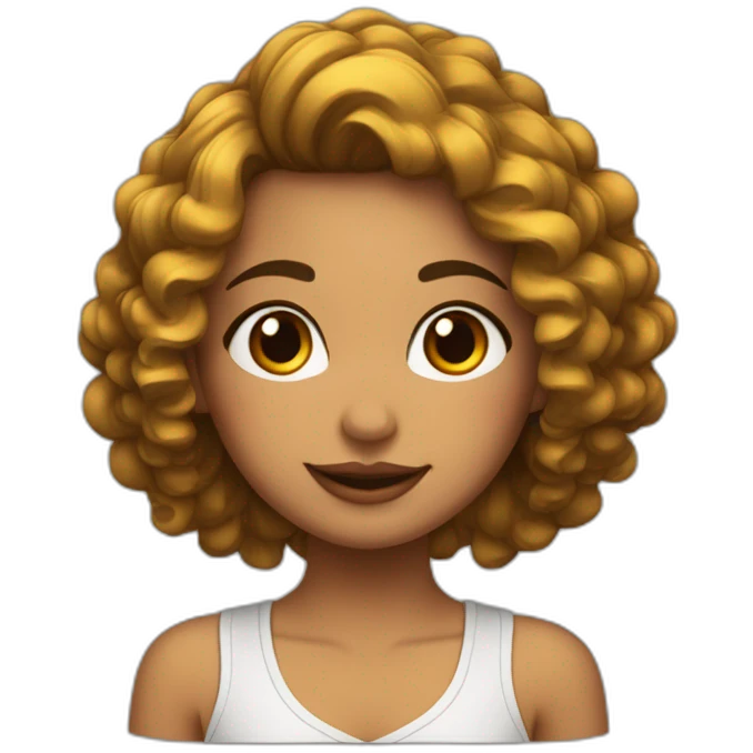 Chica con cabello rizado color negro, piel morena  y pelo recogido emoji