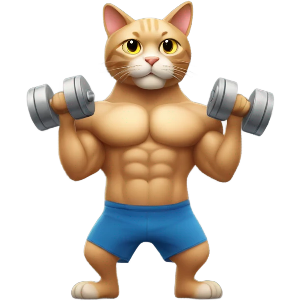 A muscular cat lifting dumbbells emoji