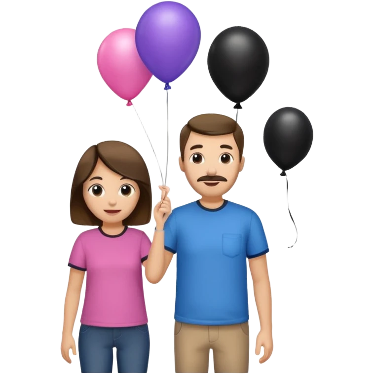 Mom in pink shirt dad in blue shirt holding black baloon happy 1 baloon emoji