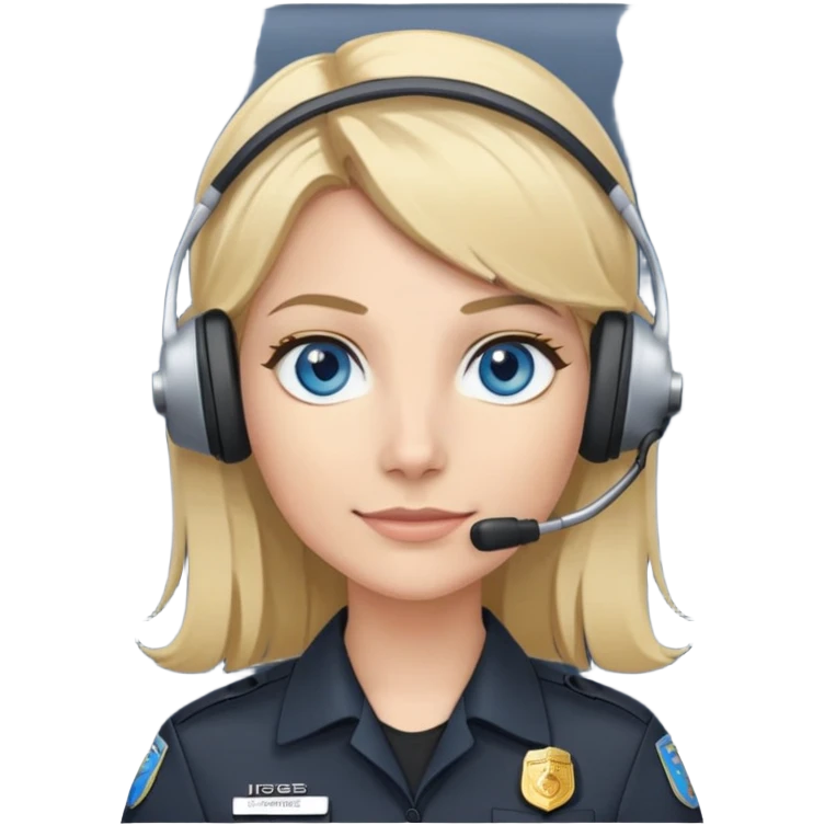 911 dispatcher dark gray uniform, blue eyes, blond hair, head set emoji