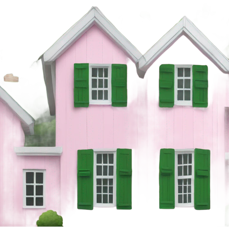 Pink cottage white roof and green shutters emoji