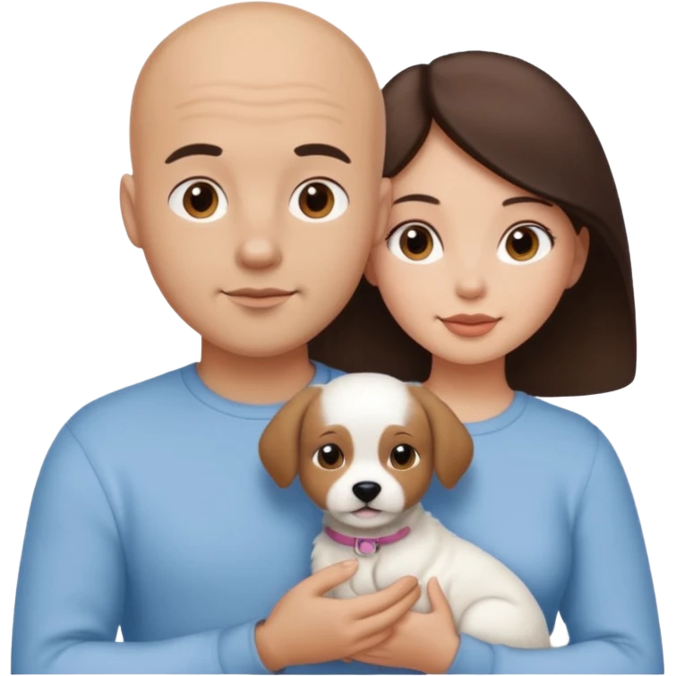 Bald guy with brunette girl and all white puppy emoji