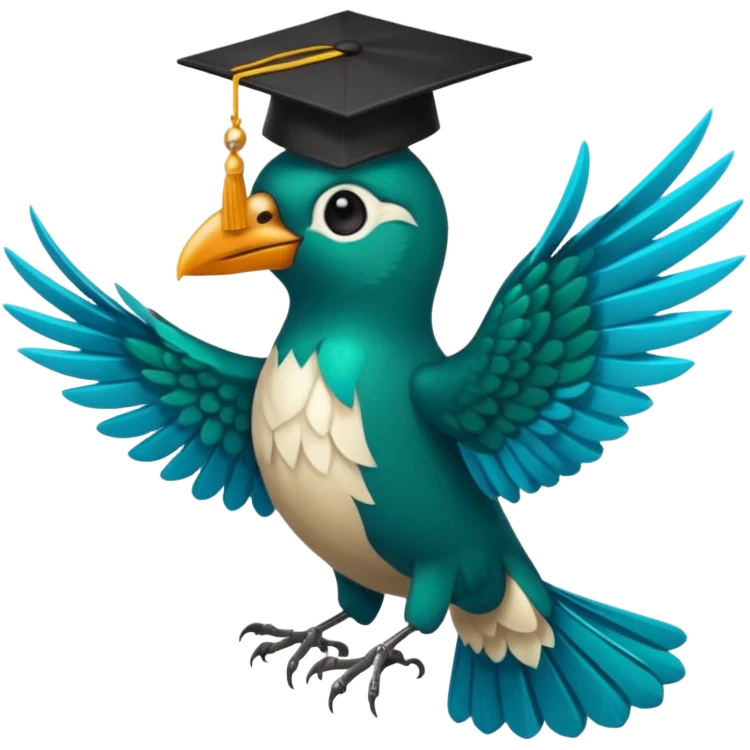Un COLIBRÍ con birrete de graduación y que el colibrí sea turquesa oscuro, que este se vea bastante realista  emoji