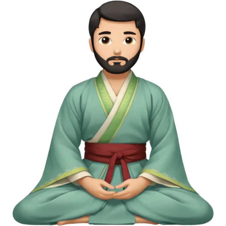 Beautiful man with lightly tan skin and dark beard in Hanfu sitting on the ground emoji