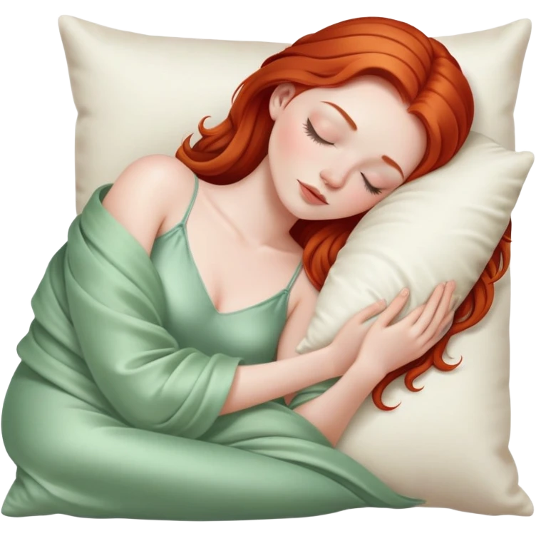 Sleeping beauty redhead white girl with a silk pillow emoji