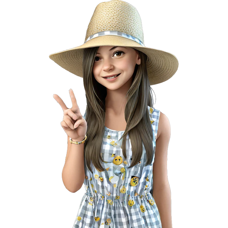 smiling girl in hat dress emoji