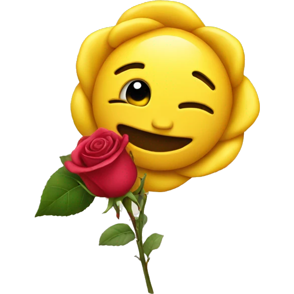 yellow emoji holding rose in mouth emoji