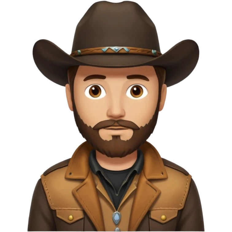 yellowstone ranch cowboy with brown beard, black cowboy hat, black t-shirt, leather tan jacket emoji