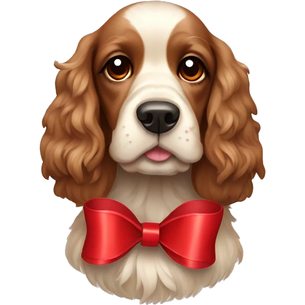 Cocker Spaniel with a red ribbon emoji