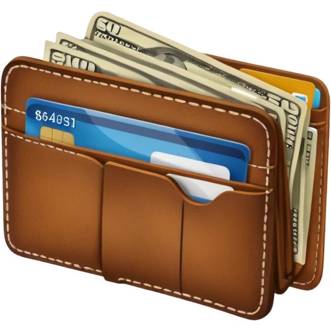 portefeuille marron avec pleins de billet et carte bancaire emoji