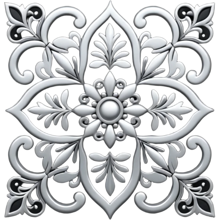 Black and silver filigree design, 3D, extremely detailed design emoji