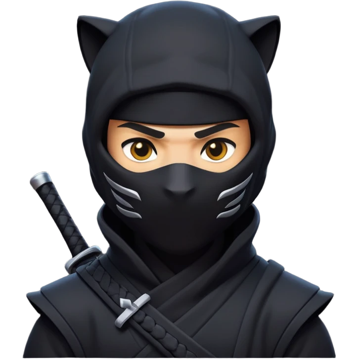 clash-of-clans-aesthetic_-cinematic-mysterious-male-ninja-portrait-emoji, rendered in a flat, vector-style similar to standard emojis with minimal shading and bold, simplified shapes, head slightly turned, revealing only intense, focused eyes, perched on a sleek panther moving silently through the shadows. emoji