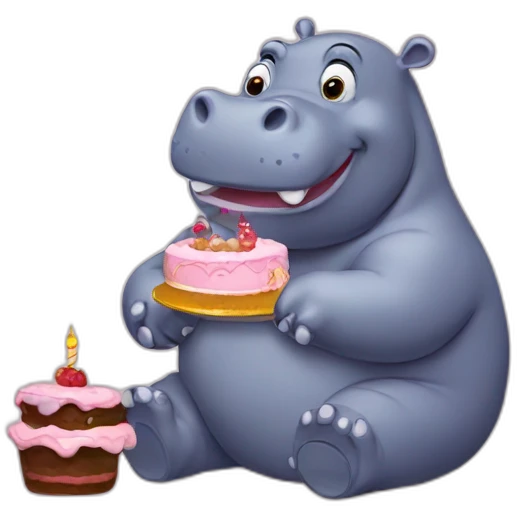 hippo with a cake emoji