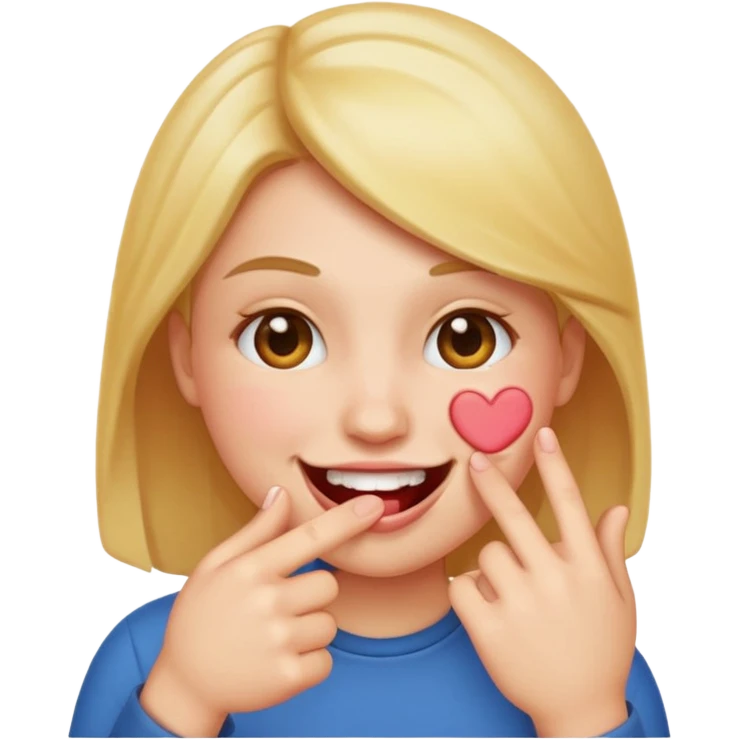 Create a blushing emoji face smiling while biting its finger in a flirty way emoji
