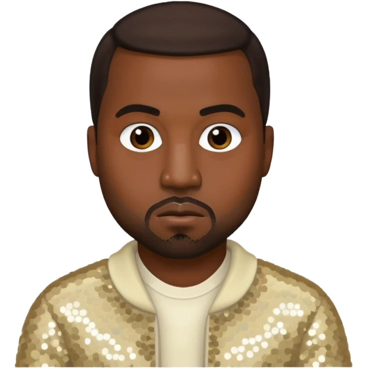 Kanye West with dark brown hair, cream sequin outfit emoji