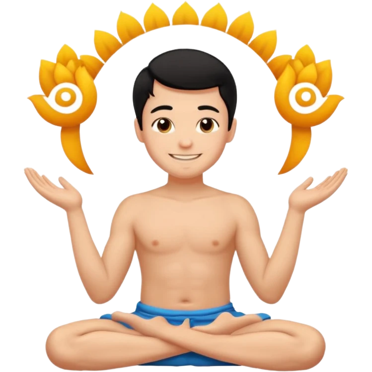 White boy with smiling face black hair doing namaste only upper part emoji
