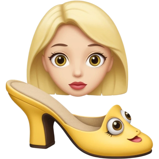 make an emoji that big lips 👄 and big eye leads big eyes 👀 and yellow circle face and a sleeper shoe in her hand emoji