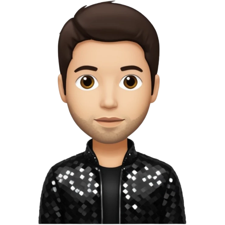 Rob Bourdon from Linkin Park with dark brown hair, light skin, black sequin outfit emoji