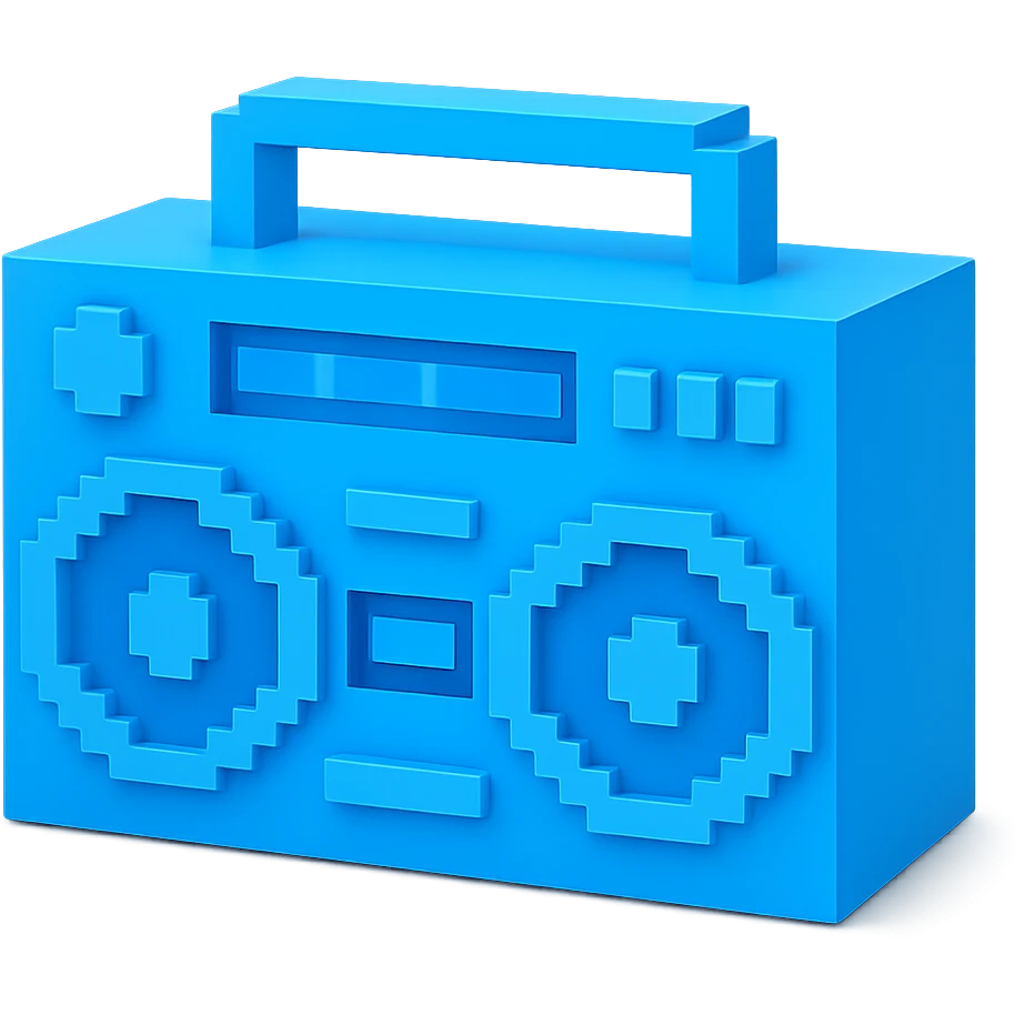A boombox in voxel style, front view, blue color emoji