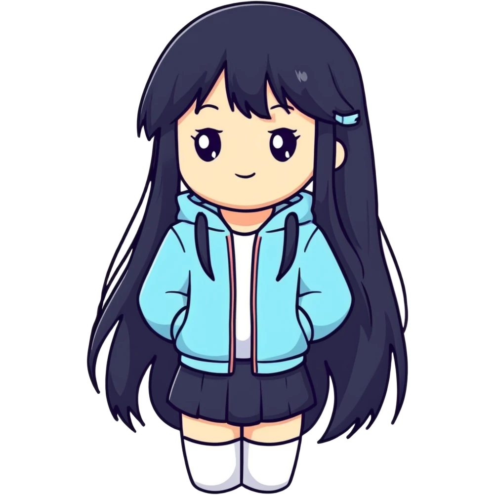 Sweet shy anime girl with long black hair emoji