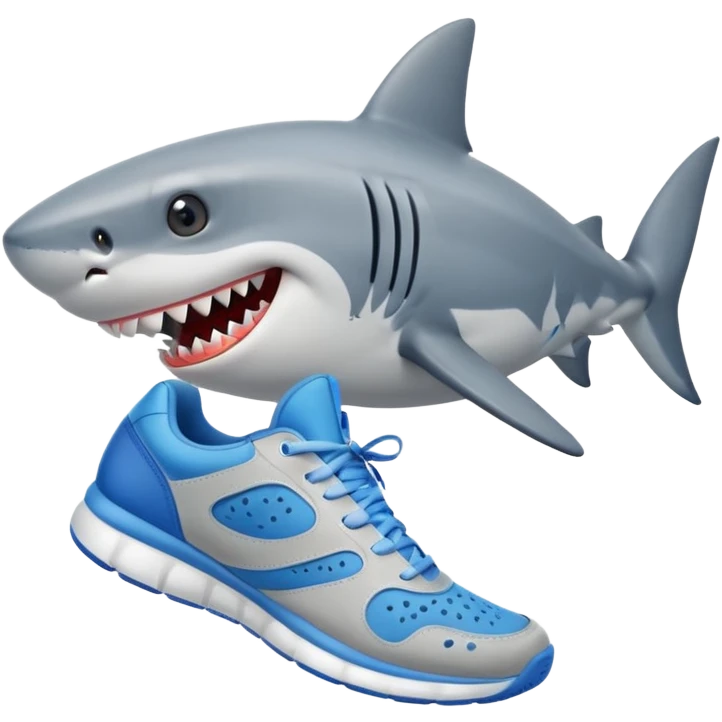 shark with funny expression and blue tennis shoes emoji
