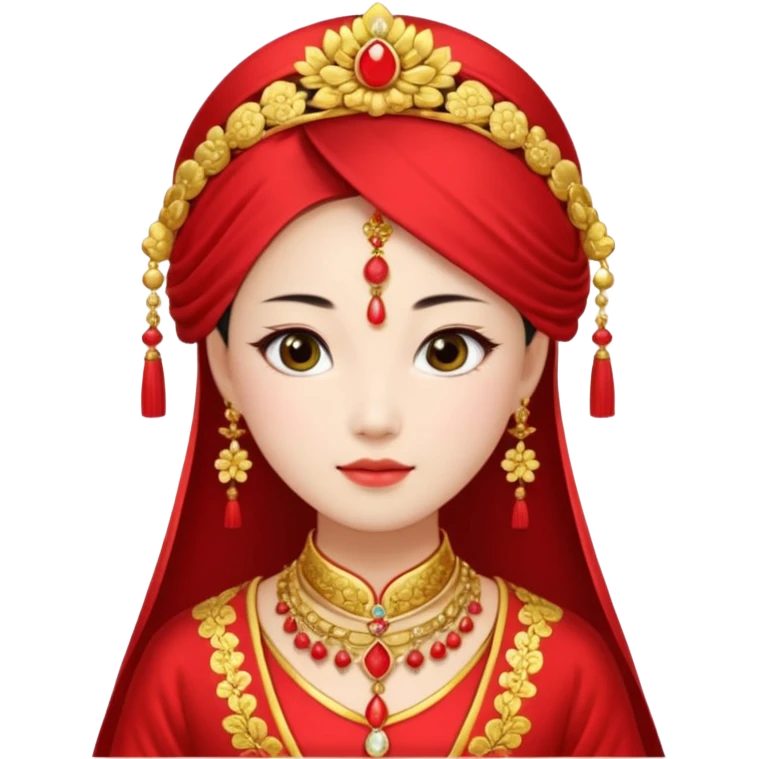 Chinese bride getup, heavy jewelary, traditional. emoji