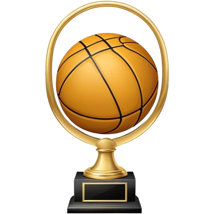 gleaming gold basketball trophy, polished gold basketball with classic seams emoji