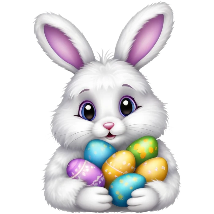 White Easter bunny with Easter eggs emoji
