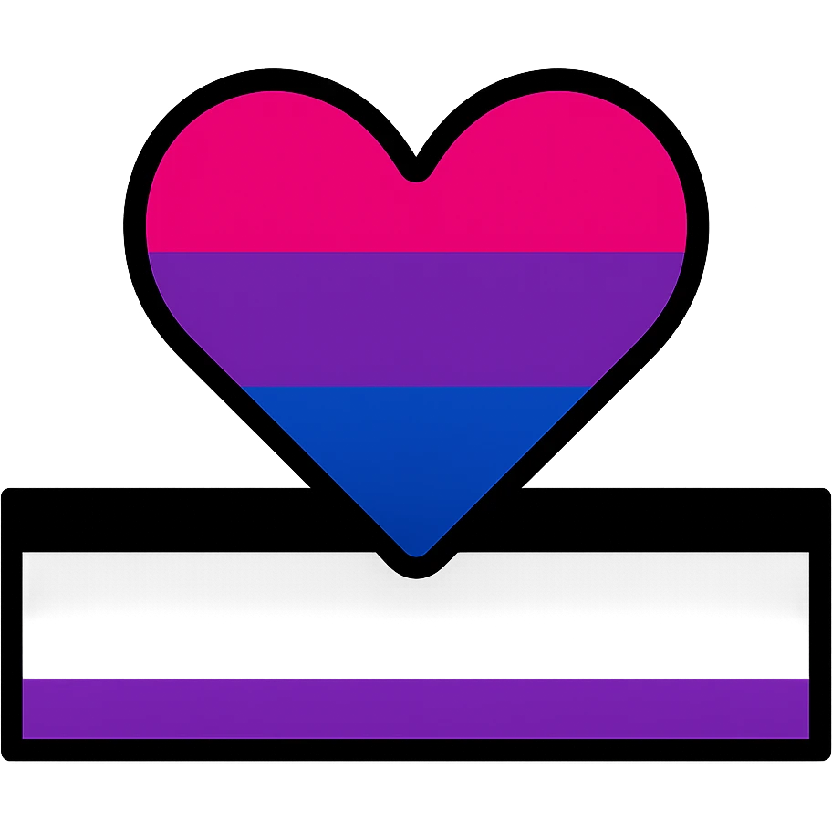 Asexual pride flag with a heart in the center colored in bisexual flag colors, much thinner outlines, clean and bold design, no background. emoji