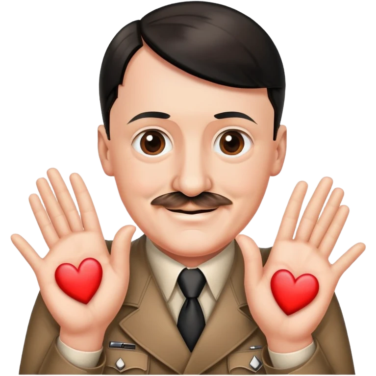 Hitler smiles and shows a heart with his hands emoji