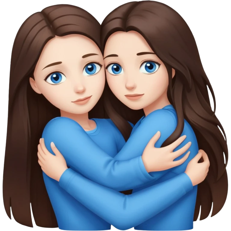 long brunette hair girls with blue eyes hugging eachother  emoji