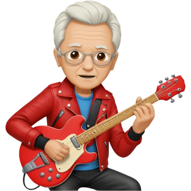 guitar rock player, elderly head, red jacket emoji
